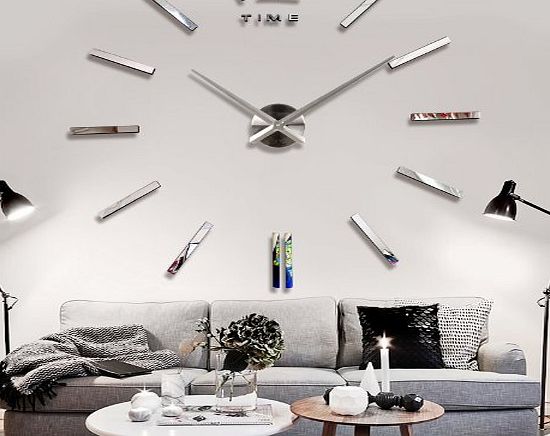 WORLD OF CLOCKS 3D EXTRA LARGE LUXURY MIRROR WALL STICKER CLOCK LAYOUT SIZE UP TO 1300MM X 1300MM - AVAILABLE IN A NUMBER OF SILVER AND BLACK DESIGNS