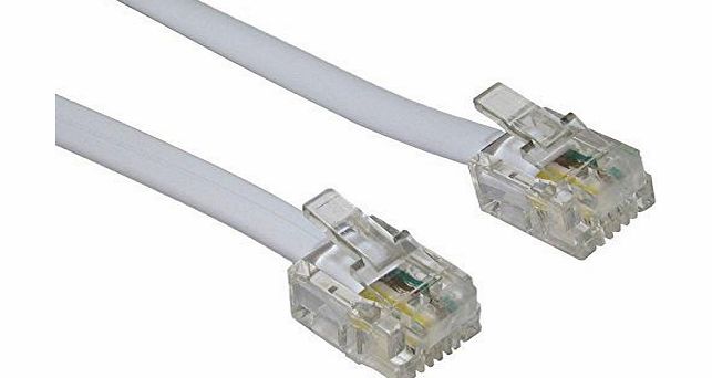World of Data 20m ADSL Cable - Premium Quality / Gold Plated Contact Pins / High Speed Internet Broadband / Router or Modem to RJ11 Phone Socket or Microfilter / White