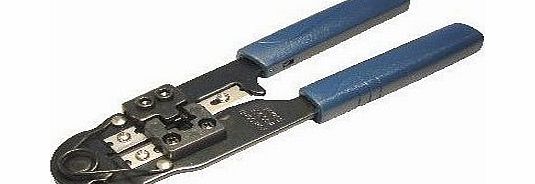World of Data RJ-45 hand crimp tool for 8P8C use, crimps, strips and cuts - Modular plug, crimp, strip and cutting tool - Strips flat and round cable