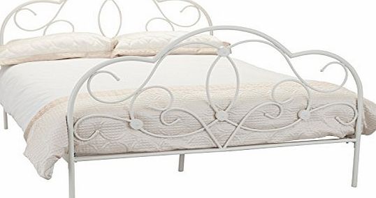 Arabella Stone White Bed Frame and Prince Mattress with Rebounce - 4FT6 Double Bed with Mattress Set - Stone White Metal Bedstead - Sprung Slats - Wrought Iron Bed Base - Coil Sprung and Reflex Foam M