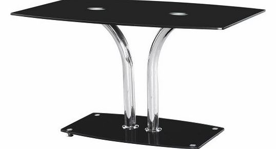 WorldStores Barrel 105cm Glass Dining Table - Contemporary Dining Table - Tempered Black Glass Table Top - Chrome Legs - TABLE ONLY