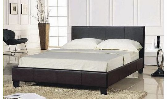 Brown Faux Leather Double Bed Frame (4FT6)