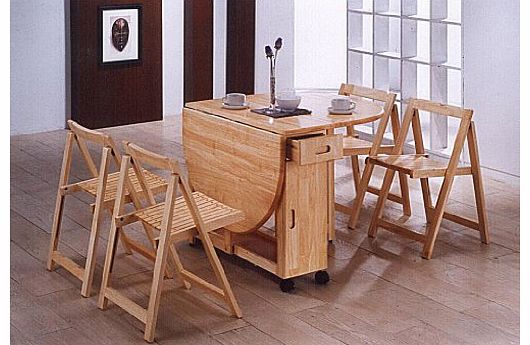 WorldStores Butterfly Drop Leaf Dining Table with 4 Chairs - 4 Seater Dining Set - Folding Dining Table - 4 Folding Dining Chairs - Oak Finish