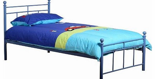 WorldStores Callum Boys Bed Frame - Metal, Blue Finish, Low Foot End - Single