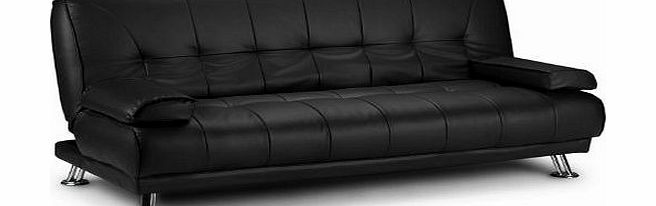 WorldStores Essentials Venice Sofa Bed - Modern Sofa Bed - Small Double Sofa Bed - Faux Leather - Deep Padding - Contemporary - Black