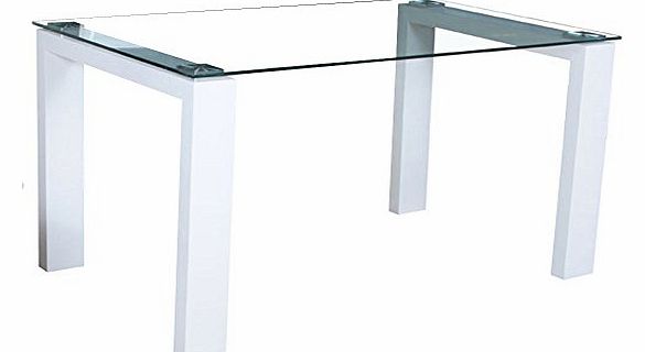 WorldStores Finchley 140cm Glass Dining Table in White - Rectangular - Contemporary - Glass Table Top - White High Gloss Legs - Table ONLY