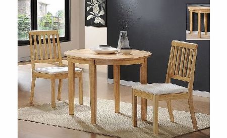WorldStores Lunar 90cm Dining Table with 2 Chairs - 2 Seater Dining Set - Small Round Dining Table - 2x Dining Chairs - Solid Rubberwood - Oak Finish