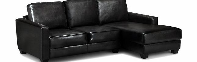 WorldStores Mathias Corner Sofa - 3 Seater Corner Sofa - Black Faux Leather - Universal Chaise End - Deep Foam Cushioning - Modern