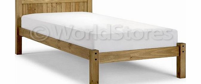WorldStores Maya Bed Frame and Superior Comfort Salas Mattress - 3FT Single Bed with Mattress Set - Wooden Bedstead - Mexican Pine Bed Base - Coil Spring Mattress - Damask Cover - Twin Sided - Medium