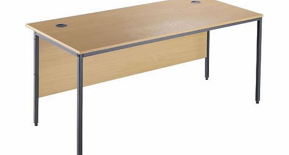 WorldStores Opus Rectangular Desk - H Leg Style Office Desk - Steel H Legs - 2 Cable Ports - Sturdy Home Office Furniture Computer Workstation - W 1228mm x D 746mm x H 725mm - Beech Finish