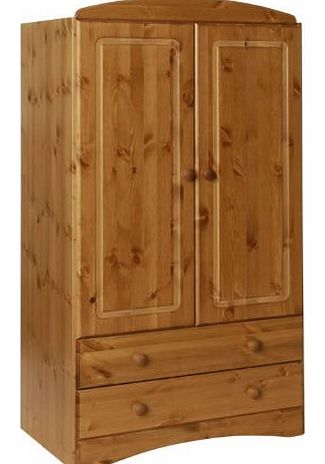 Stockholm Pine 2 Door 2 Drawer Combi Wardrobe - 2 Door Wardrobe with 2 Drawers - Solid Pine Bedroom Furniture - Pine Finish