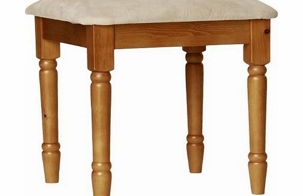 WorldStores Stockholm Pine Stool - Dressing Table Stool with Cream Seat - Fabric amp; Padded - Bedroom - Solid Pine