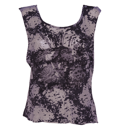 Worn By Ladies Charcoal Stone Wash Tattoo Print Guns N