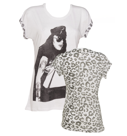 Worn By Ladies White Axl Rose Leopard Sleeves Guns N