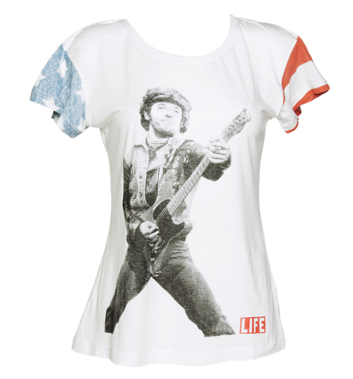 Ladies White The Boss Flag Sleeves Bruce