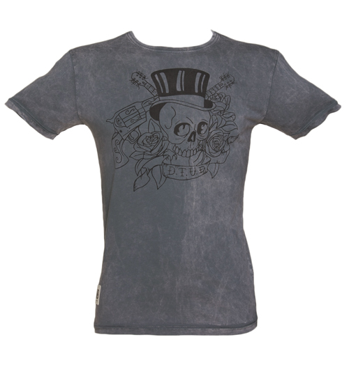 Worn By Mens Charcoal Stone Wash Tattoo Print Guns