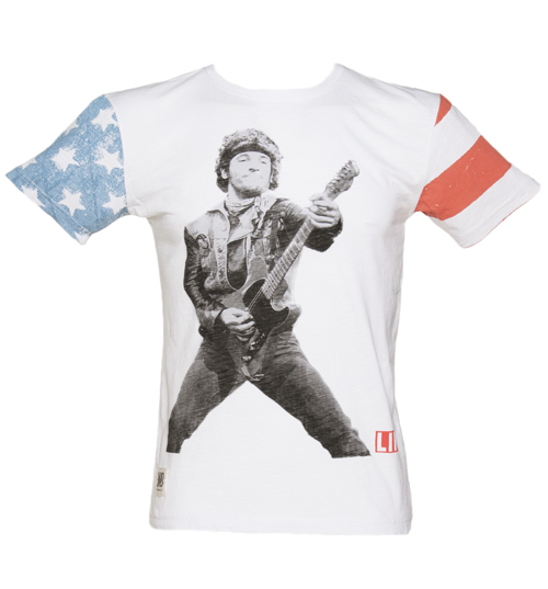 Mens White Slub The Boss Flag Print Sleeves