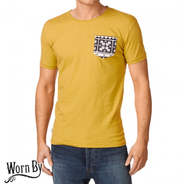 Mens Worn By Joplin Print T-Shirt - Mustard