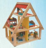 Worton Cottage Industry Wooden Dolls House - Complete with Furniture and Dolls
