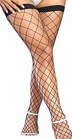WOW CLOTHES Sexy Womens Black Large Diamond Net Fishnet Stockings Thigh High (Black)