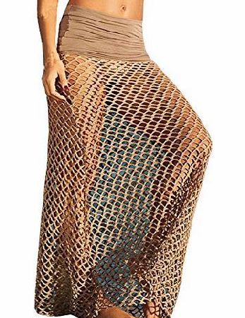 WOW CLOTHES Womens Sexy Designer Tan Fishnet Beach Bikini Cover up Swimwear Beach Skirt (Brown)