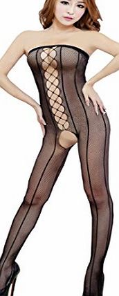 WOW Ladies Sexy Babydoll Chemise Lingerie Strapless Fishnet Body Stocking Open Crotch Bodysuit Crotchles