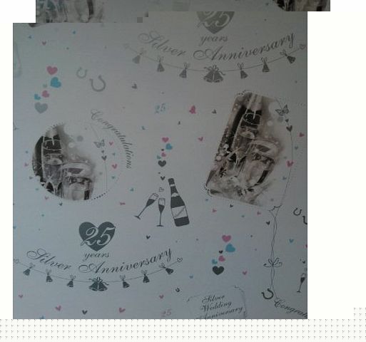 Wraptastic 25th Silver Wedding Anniversary Wrapping Paper, 2 Sheets and 1 Matching Tag
