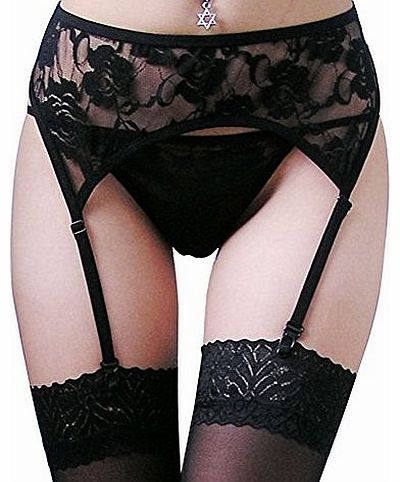Wuiyepo Women Lace Suspender Black Stockings Sexy Suspender Belt
