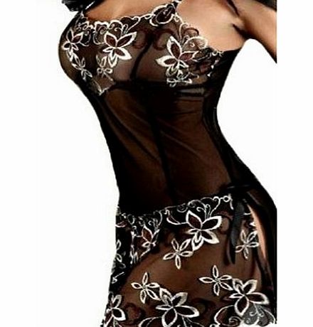 Wunderbarwahl Illusion Embroidered Baby Doll Floral Chemise Lace Babydoll Dress Nightie Nightwear w/ thong uk 10 12 14 16 18 20 22