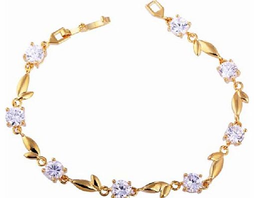 Exquisite Clear Crystal Yellow Gold Plated Womens Chain Bracelet New Jewelry SL0068