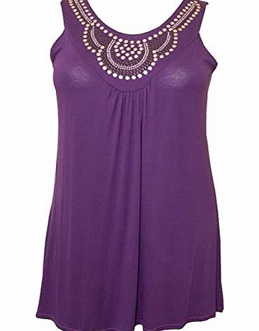 Xclusive Collection Ladies Plus Size Sequin Purple Stud Detail Beaded Design Evening Tunic Tops - 22/24