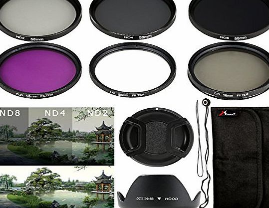 6pcs UV CPL ND Filter + Lens Hood Cap 58mm for Canon EOS Rebel XSi T4i T3i 70D 60D 700D 650D 1100D 1000D 600D 50D 550D 1DX 5D Mark 5D2 5D3 6D 7D 70D 60D 700D 650D 1100D 1000D 600D 50D 550D 5