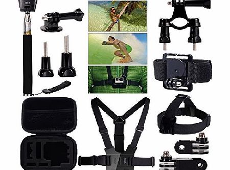 XCSOURCE Accessories Set 7 pcs - Storage Protective Carry Case Bag   Telescoping Handheld Monopod   Handlebar Mount Holder   Chest strap   Head Strap   Wrist Strap for Gopro Hero 1 2 3 3  Camera OS126