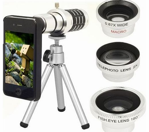 Set 12X Zoom Telescope + Wide Angle Macro + Fish Eye Lens for iPhone 5 5G DC370