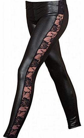 XFashion Womens Denim Look One Size Jeggings Leather Effect Vertical Flowers