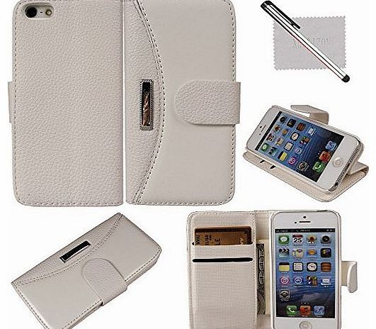 Flip wallet Luxury Premium Leather Magnetic Stand Case Cover For iPhone 5 5S w/ free stylus + cleaning cloth + screen film