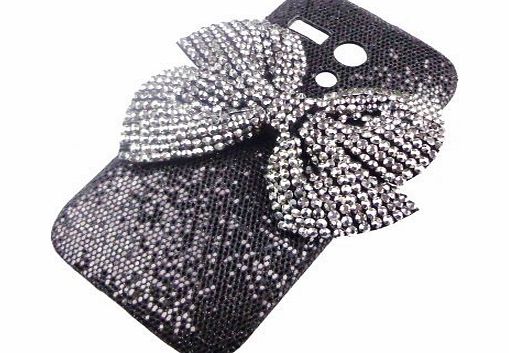 xhorizon Handmade Faux Pearl Rhinestone Silver-Black Bow Bling White Case Cover for iPod Touch 5th