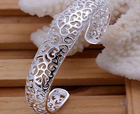 xiaotang444 New Fashion Jewelry Classic Women Lady solid Silver Hollow Bracelets 925   velvet pouch