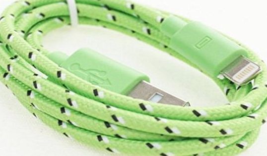 XNXACCESSORIES Original ASH Unbreakable Braided Lightning 8 Pin Flat Charger and Sync Lead / Cable for iPhone 5/ 5s/ 5c / iPad Mini / iPad 4G / iPod Touch 5G / Nano 7G (New i0S7 software compatible cable) (3M, Green