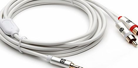 XO Gold Plated 3.5mm Jack to 2 x Phono Plugs - Aux Audio Lead Cable (1M / 1 Metre - White) for Connecting iPods, iPhones, iPad, Smartphones and MP3 Players, Tablets to Home Stereos, Amplifiers, Speake