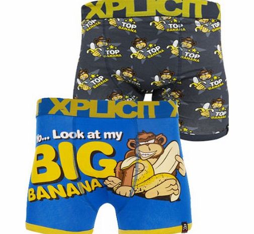 Xplicit Banana Monkey Boxer Shorts - ( Pack of 2 ) M