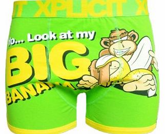Xplicit Big B Mens Big Banana Pattern Boxer Shorts Trunks Underwear (Medium, Green Flash)