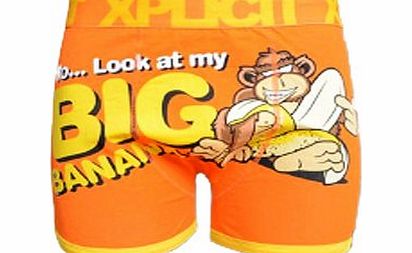 Xplicit Big B Mens Big Banana Pattern Boxer Shorts Trunks Underwear (X Large, Bright Orange)