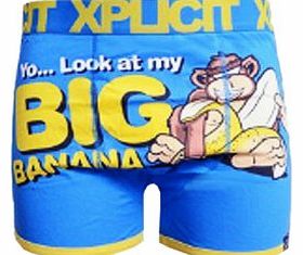 Xplicit Bunch Mens Banana Pattern Twin Pack Boxer Shorts Underwear (Medium, Deep Azure/Night (Charcoal) Twin Pack)