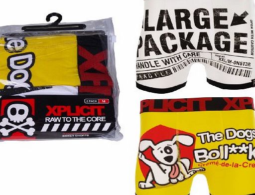 Dog Pack Mens Twin Pack Funny Novelty Boxer Shorts Yellow/White XXL