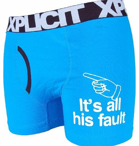 Xplicit Funny His Fault Novelty Boxer Shorts Blue S