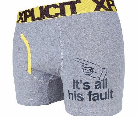 Xplicit Funny His Fault Novelty Boxer Shorts Grey M