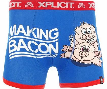 Xplicit Funny Rude Making Bacon Mens Novelty Boxer Shorts Blue M