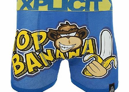 Xplicit Industries Mens Boxer Shorts Funny Comedy Rude Ripe (Top Banana - Blue) L