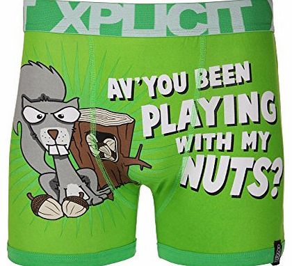 Xplicit Industries Mens Green Playing With Nuts Print Boxer Shorts XXL